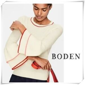 Boden Double Frill Ruffle Bell Sleeve Tiered Sweater in Cream Ivory Size 14